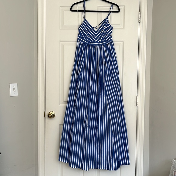 J.Crew Long Drapey Spaghetti-strap Maxi in White Blue Stripe Dress - Picture 5 of 13